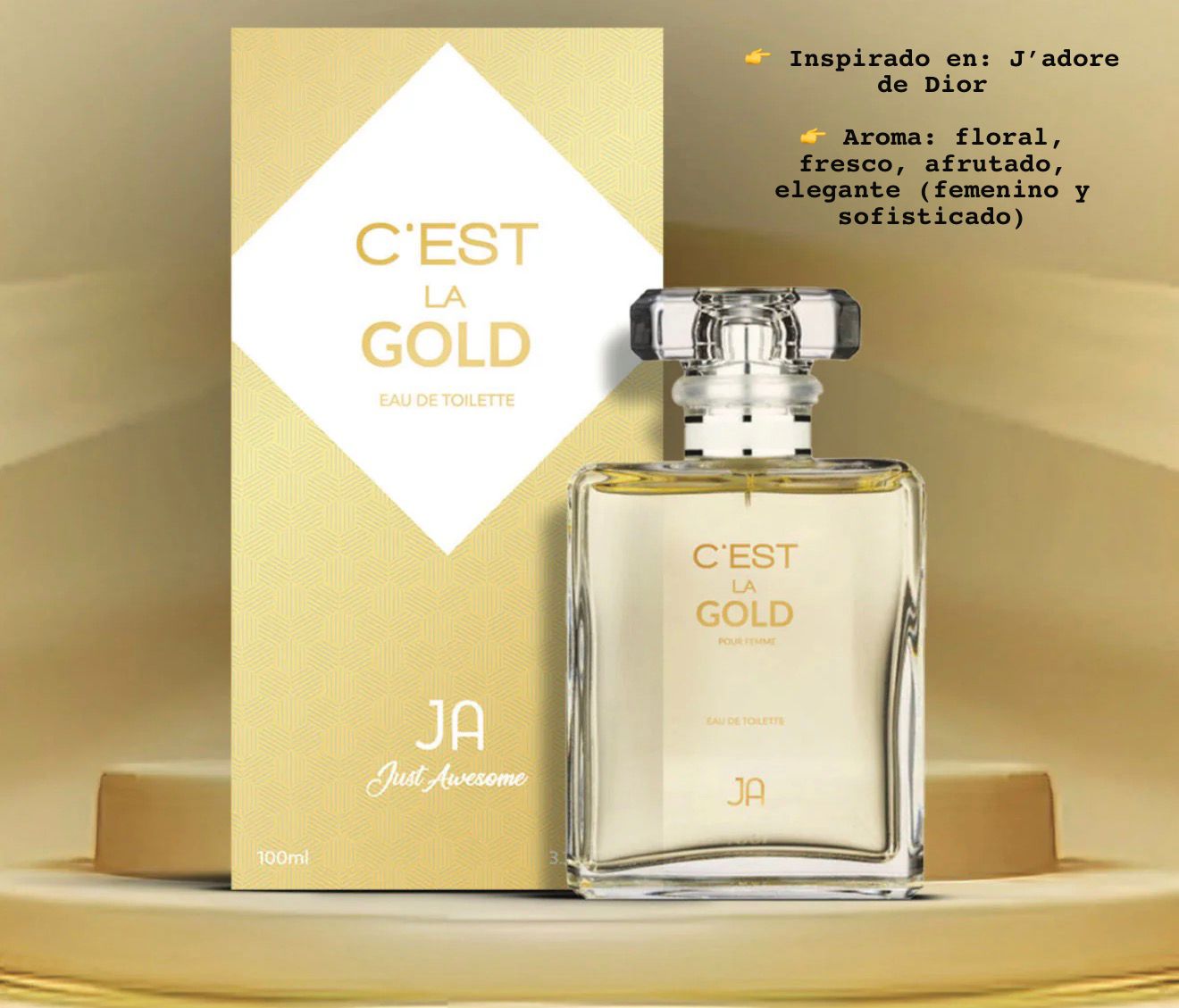 Perfume C'EST LA GOLD - Eau de Toilette Premium, 100ml. Inspirado en la opulencia atemporal de J'adore de Dior